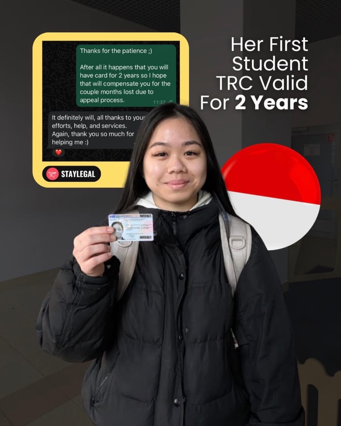 Client from Indonesia with her first Student residence card, valid 2 years