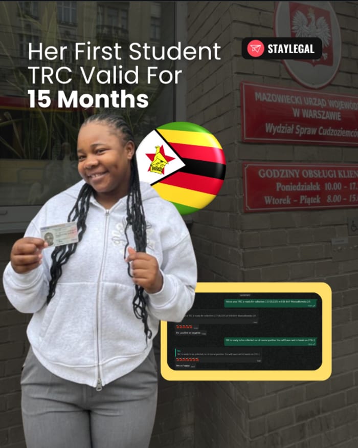 Client from Zimbabwe with her first Student residence card, valid 15 months